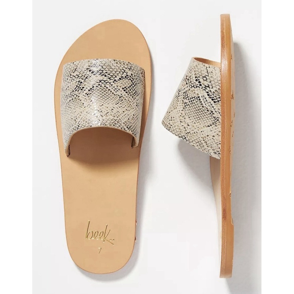 BEEK Anthropologie Mockingbird Animal Print slides sandals Size 10